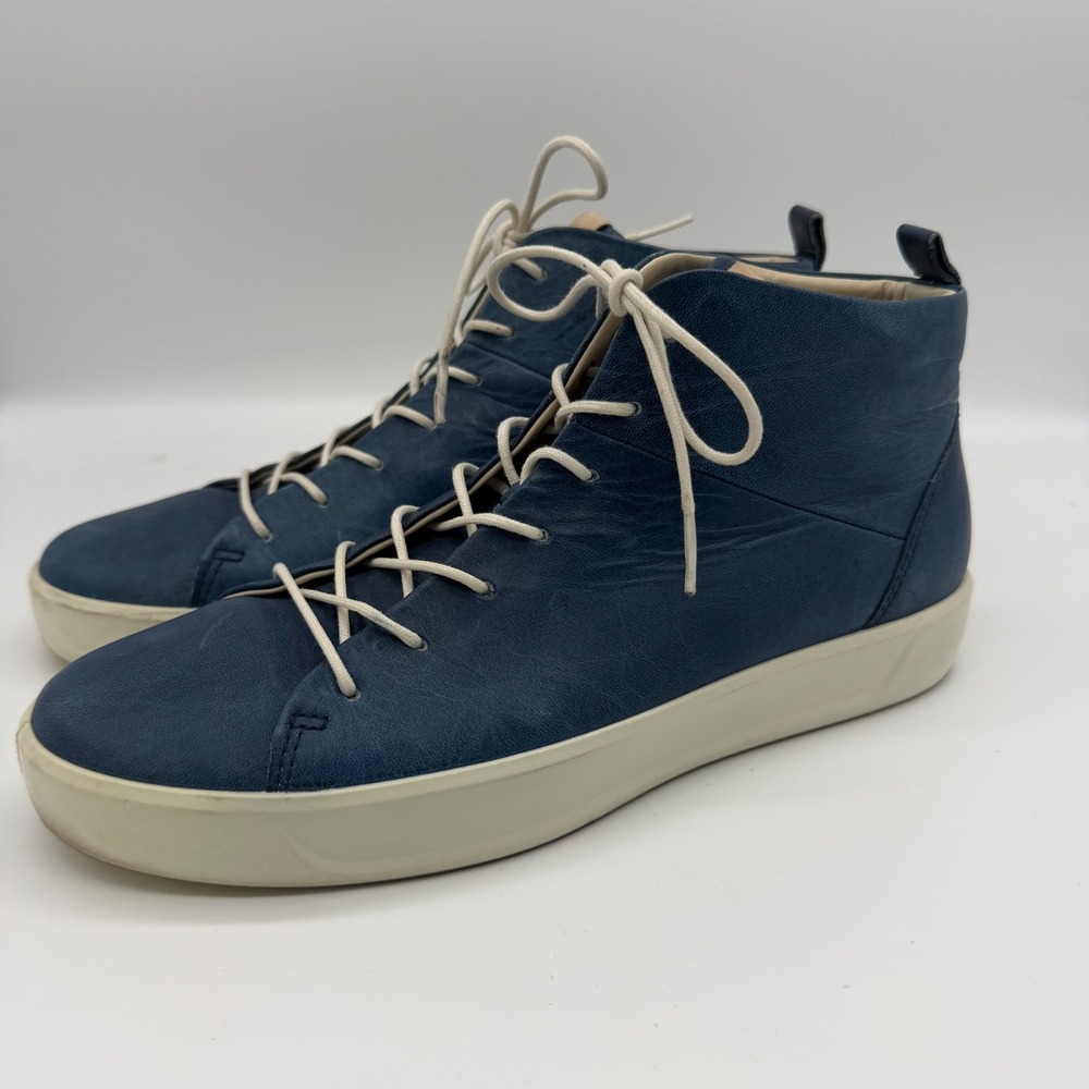 ECCO Soft 8 Indigo Blue Leather High Top Lace Up Sneakers Womens 8 EU 39